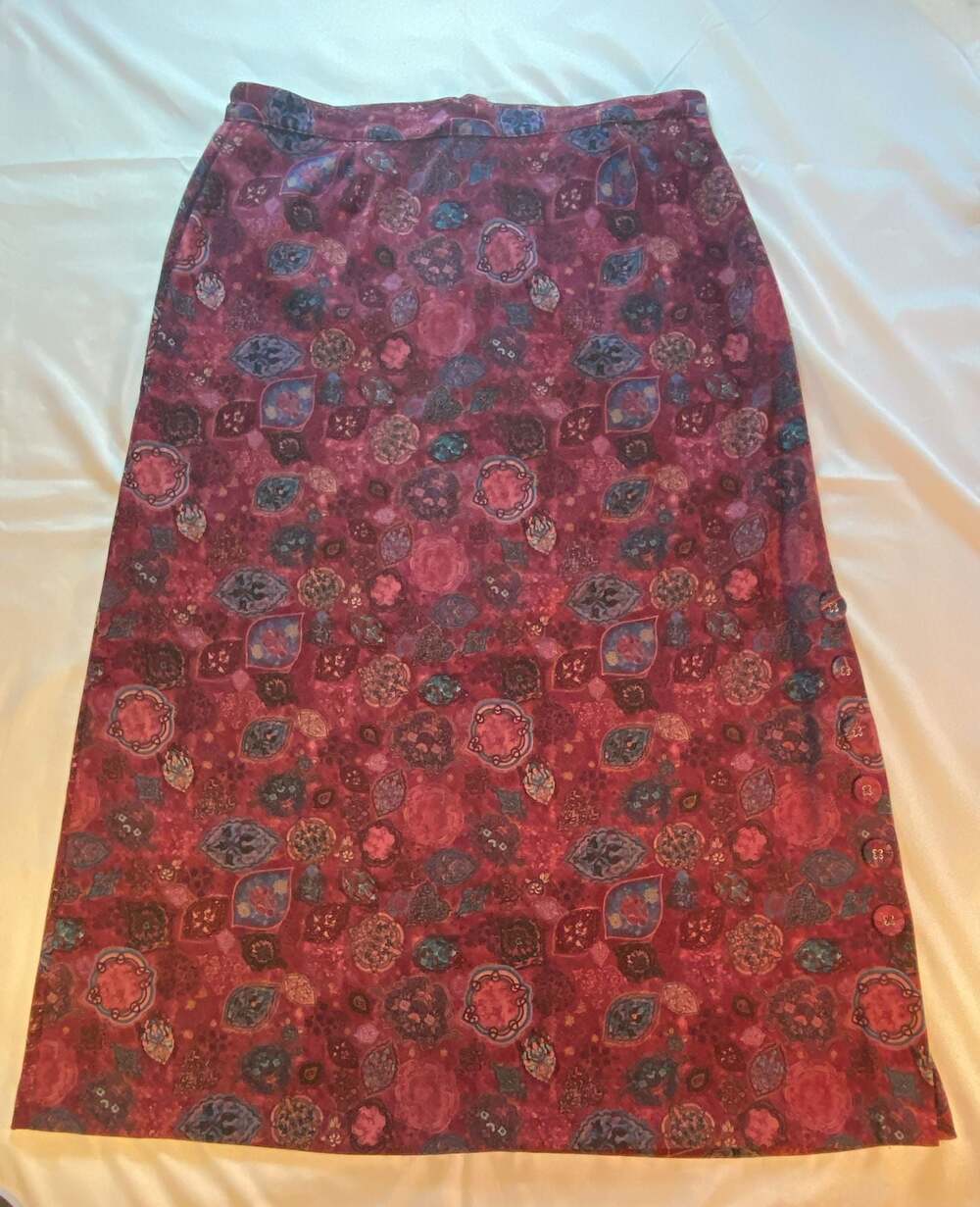 Christopher & Banks Stretch Burgundy Multi Floral Pattern Maxi Skirt Size 14